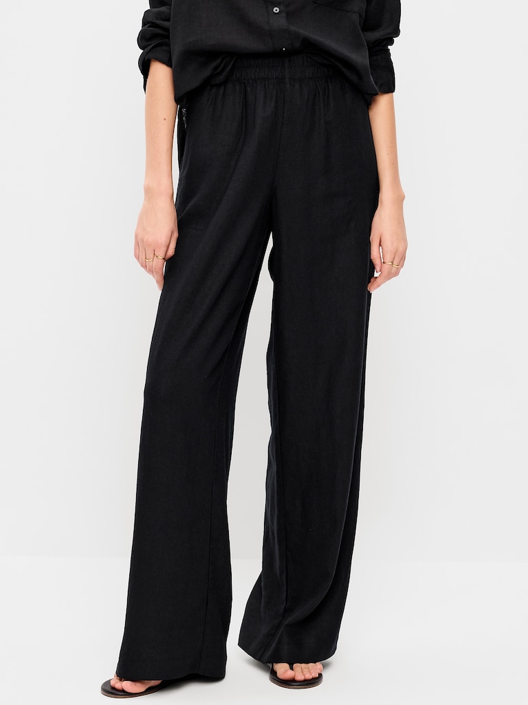 High-Waisted Linen-Blend Wide-Leg Pants