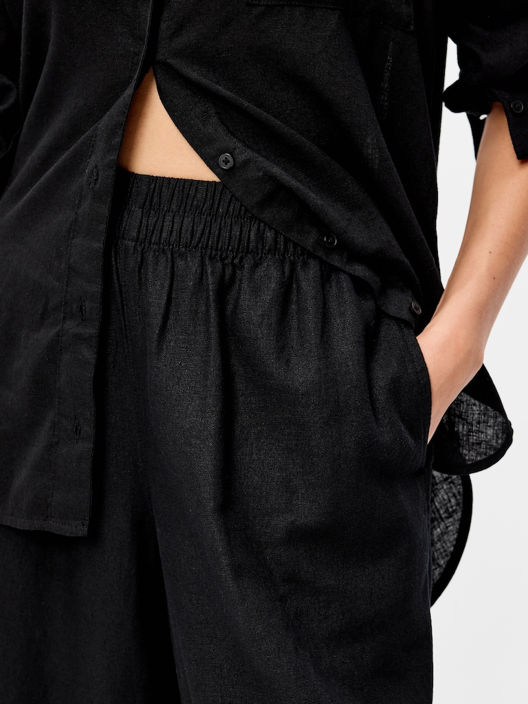 High-Waisted Linen-Blend Wide-Leg Pants