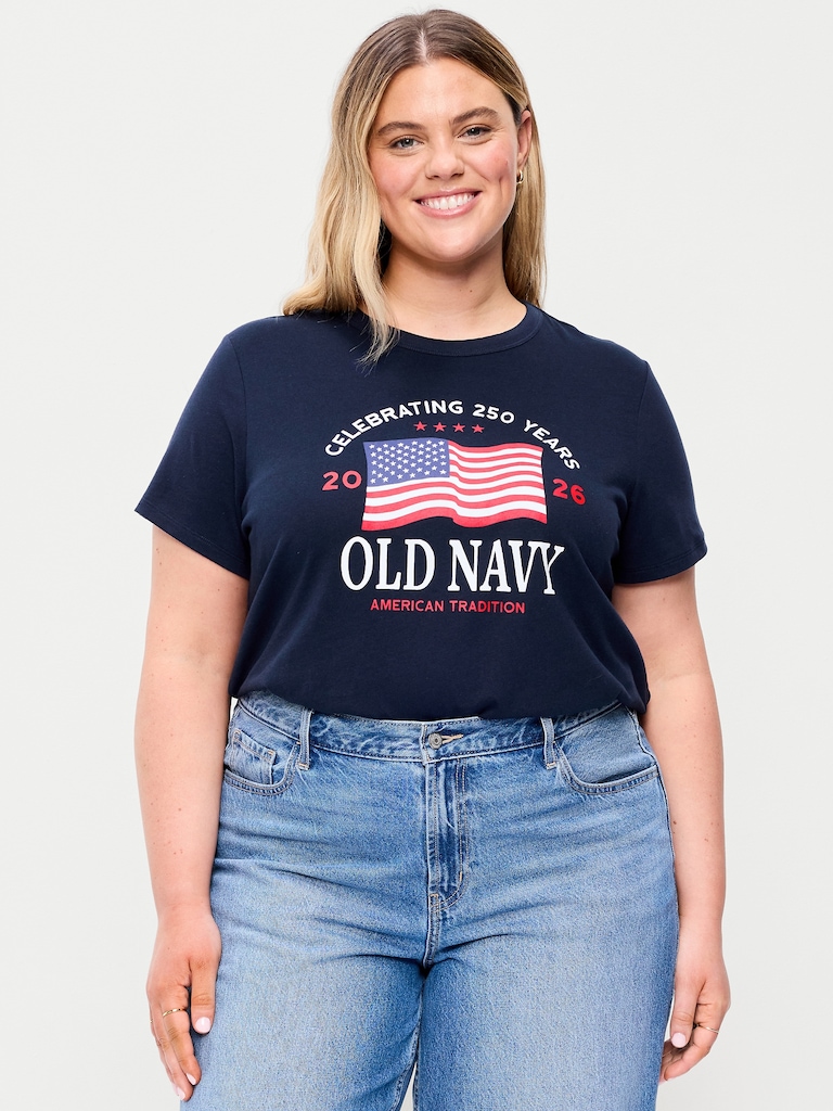 Crew-Neck Flag Graphic T-Shirt