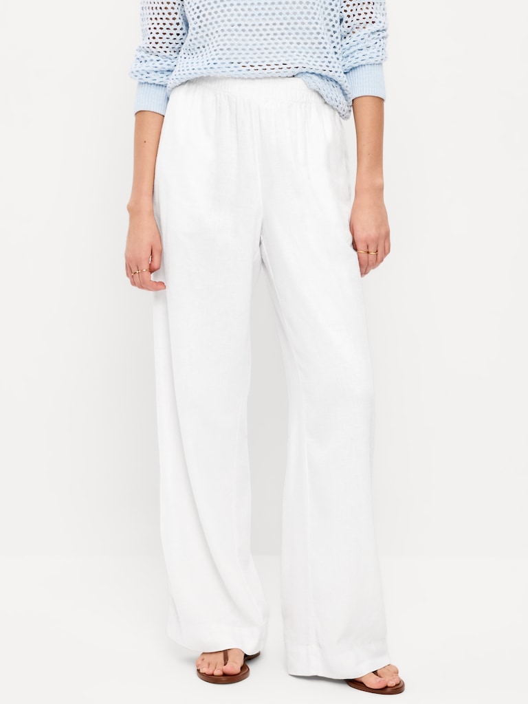 High-Waisted Linen-Blend Wide-Leg Pants