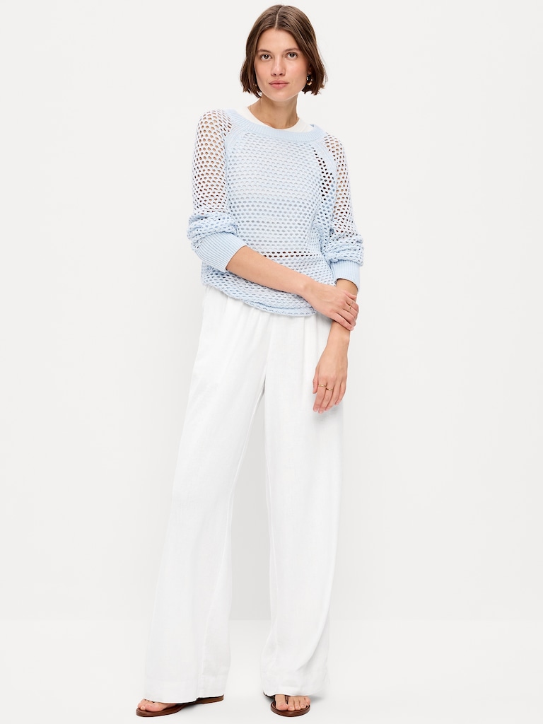 High-Waisted Linen-Blend Wide-Leg Pants