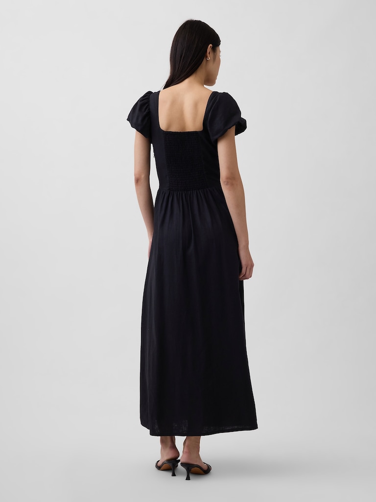 Linen-Blend Drop-Waist Maxi Dress