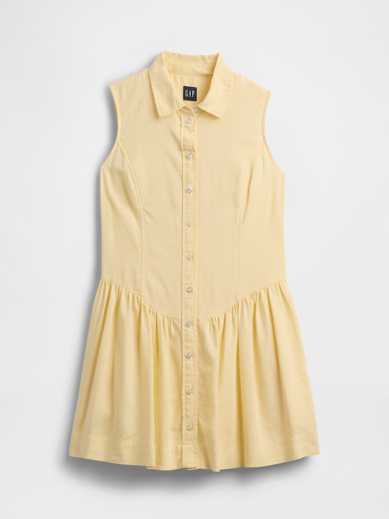 Linen-Blend Drop-Waist Mini Shirtdress