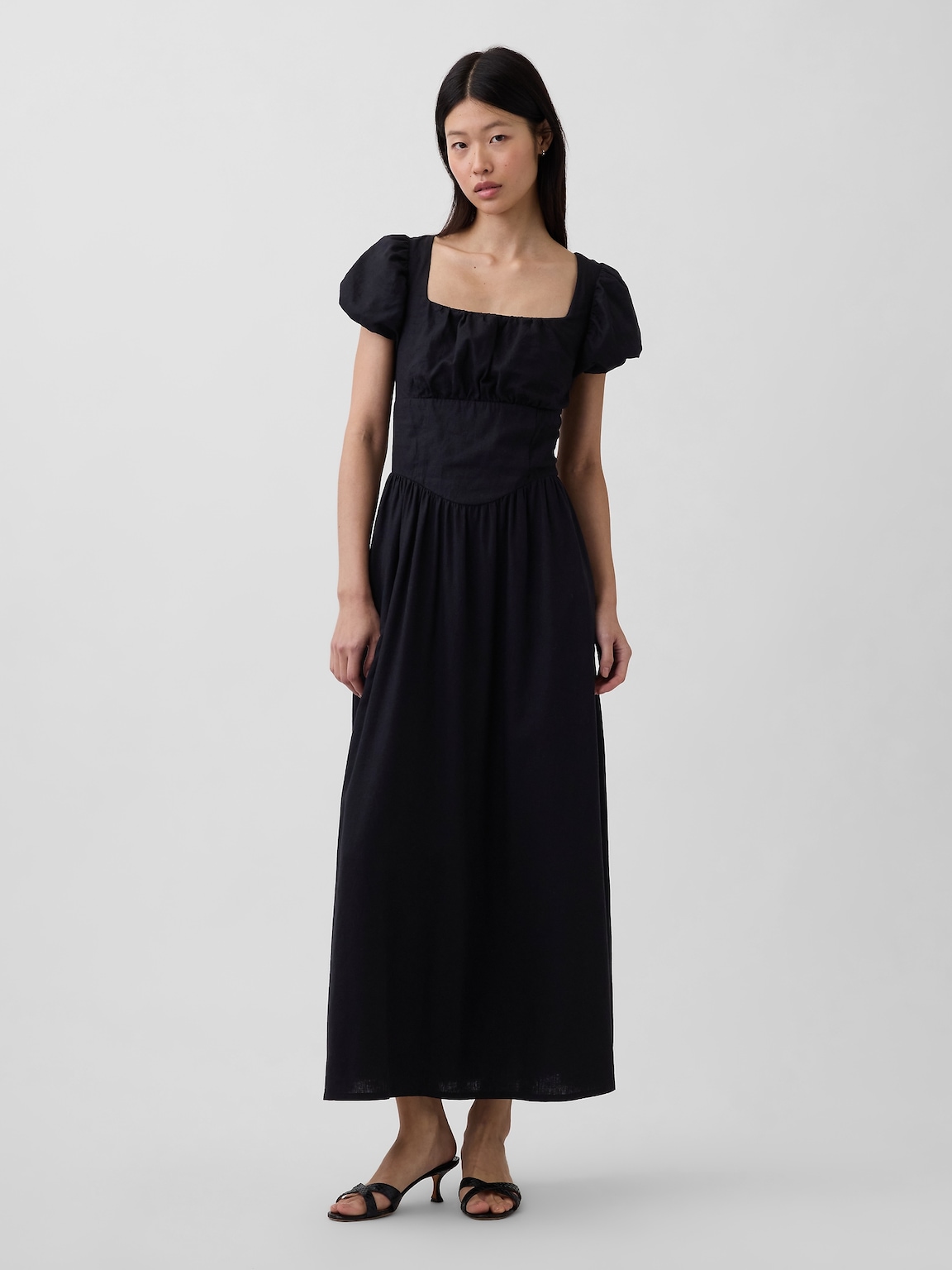 Linen-Blend Drop-Waist Maxi Dress