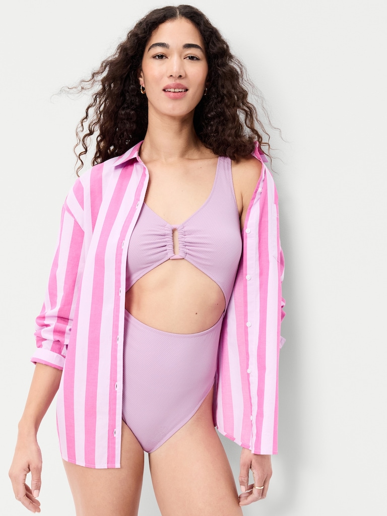 Textured One-Piece Cut-Out Swimsuit