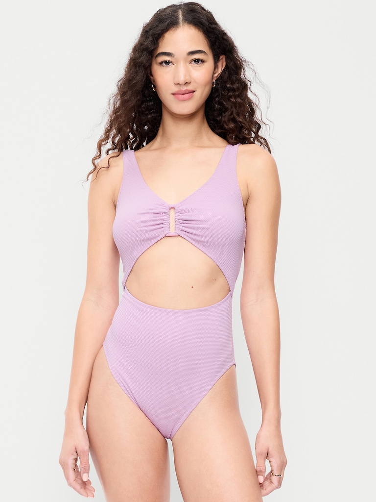 Textured One-Piece Cut-Out Swimsuit