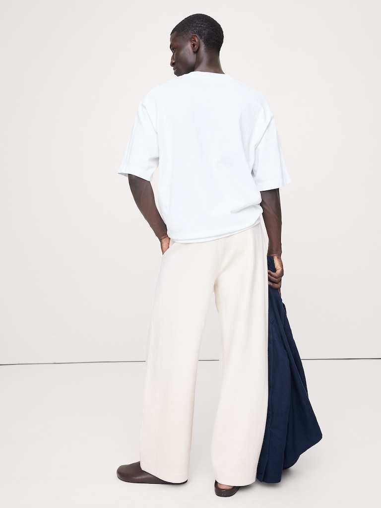 Crinkle Cotton-Wool Pleated Pull-On Pant