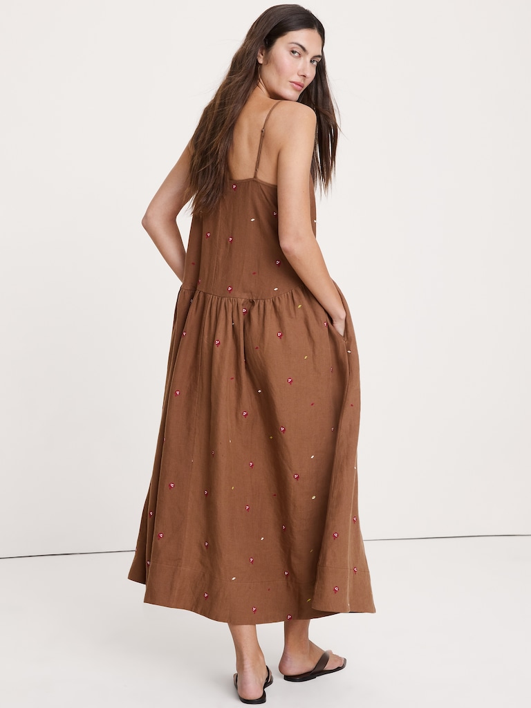 Linen Drop-Waist Maxi Dress