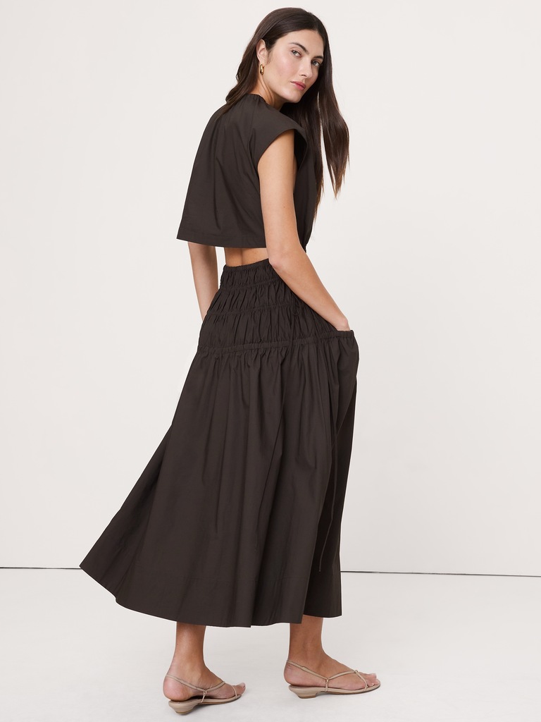 Smocked Cotton Poplin Maxi Dress with Open Back