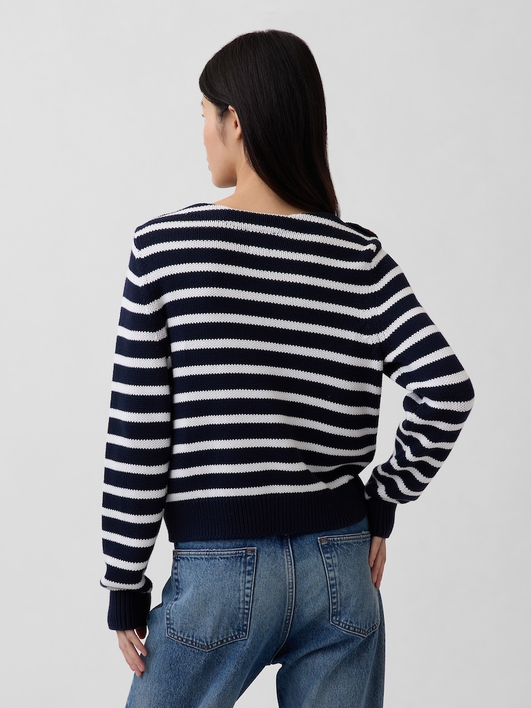 100% Cotton Relaxed Boatneck Sweater