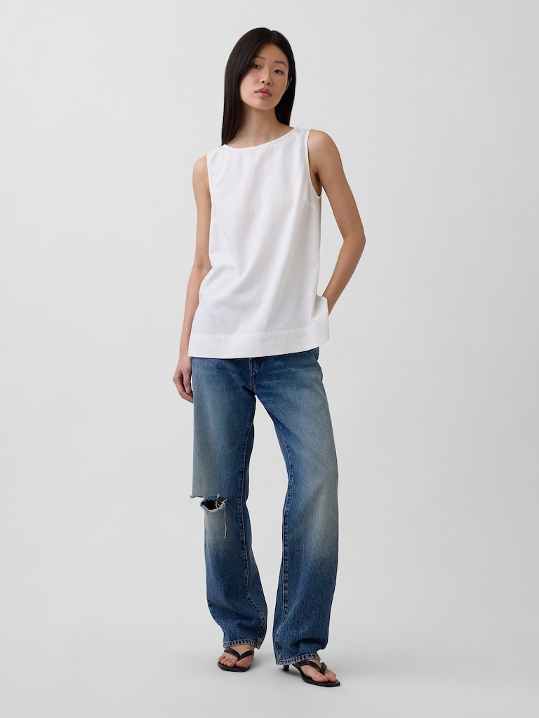 Linen-Blend Shell Tank Top