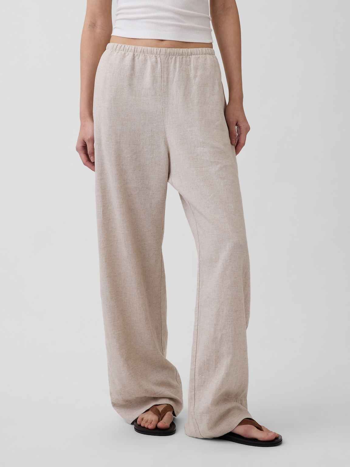 Linen-Blend Easy Wide-Leg Pants
