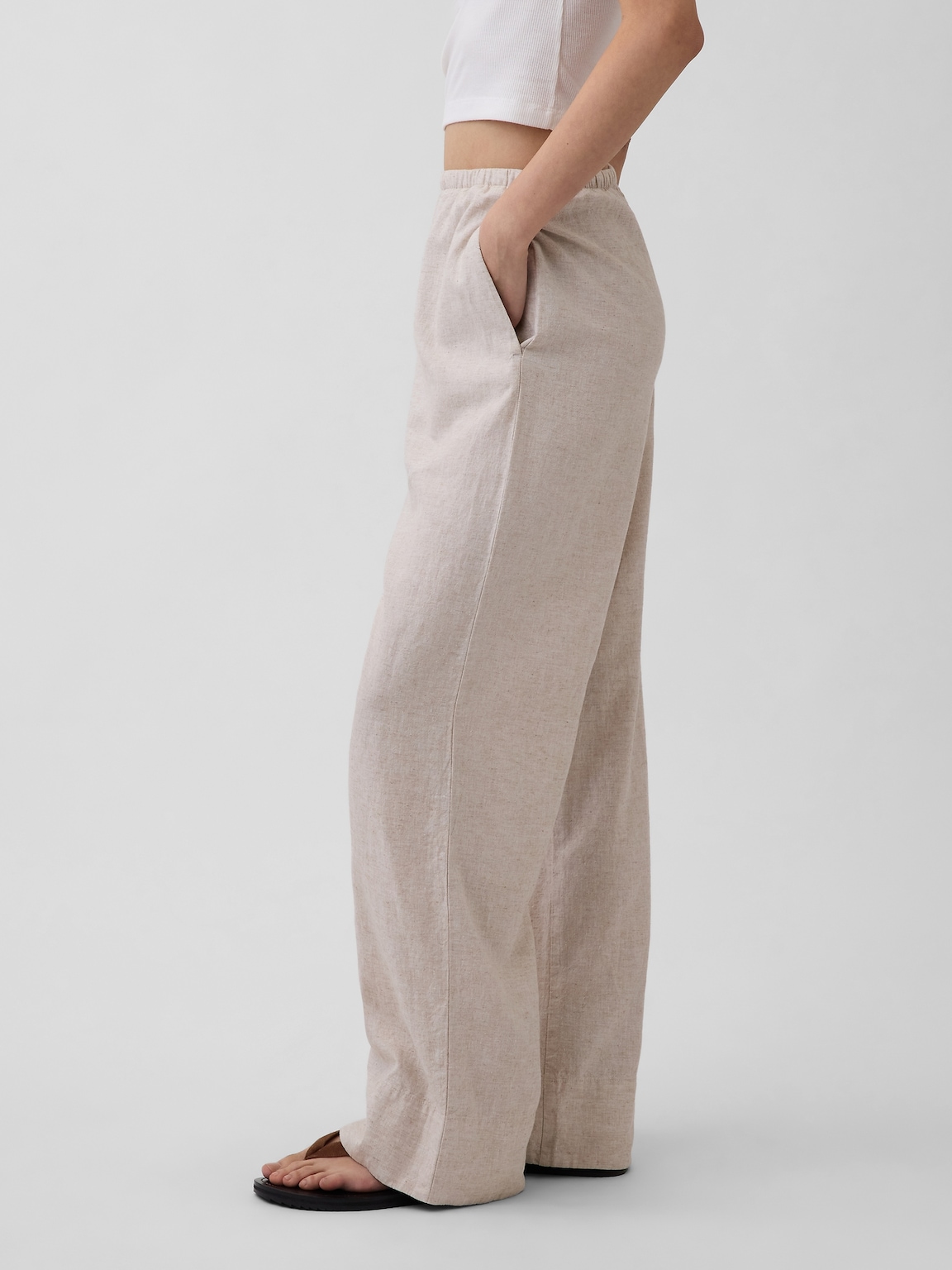 Linen-Blend Easy Wide-Leg Pants