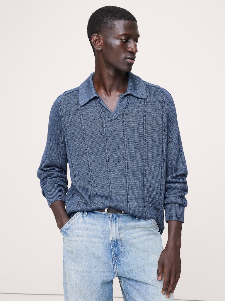 Linen Ribbed Sweater Polo