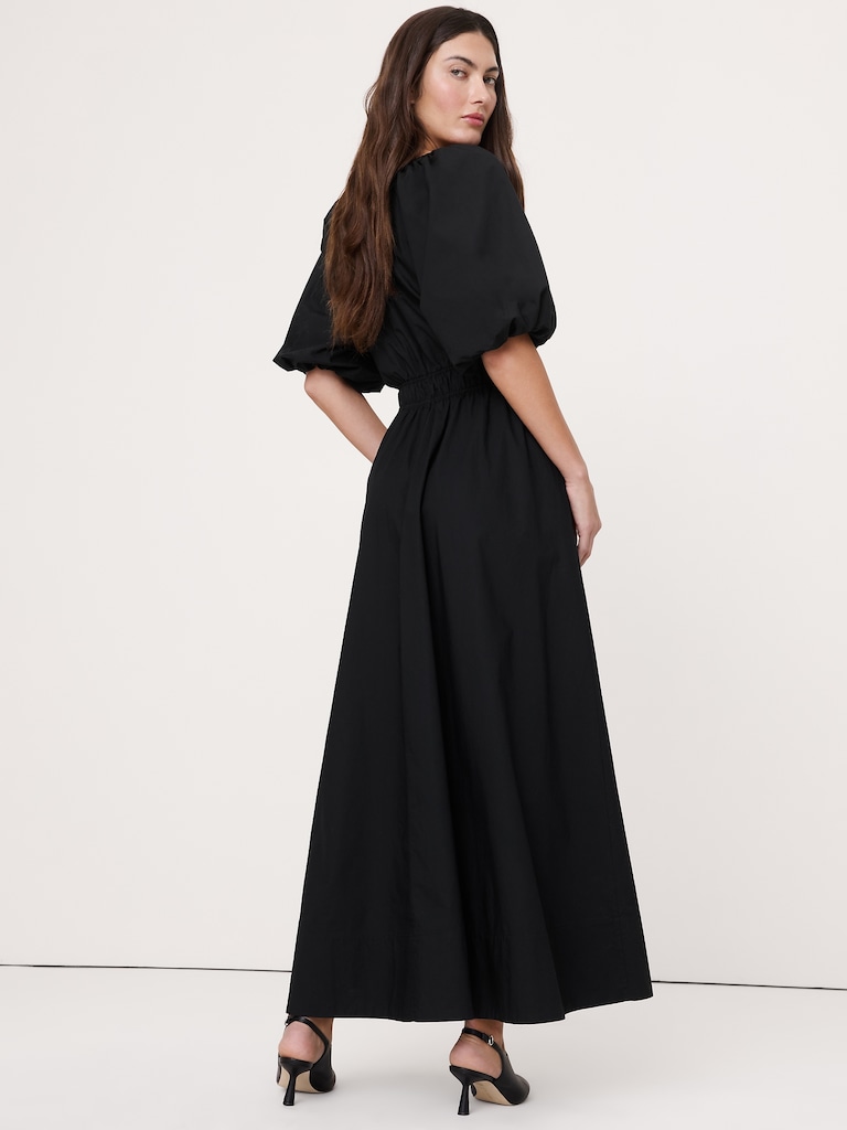 Cotton Poplin Puff-Sleeve Maxi Dress