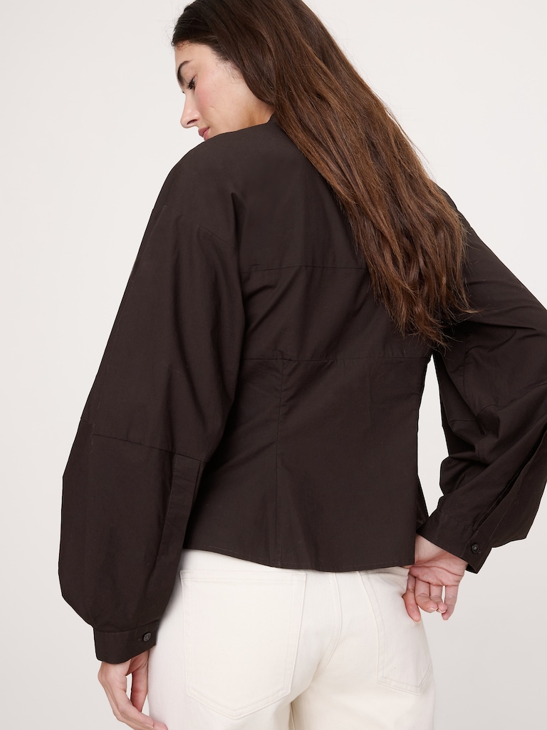 Cotton Poplin Balloon-Sleeve Shirt
