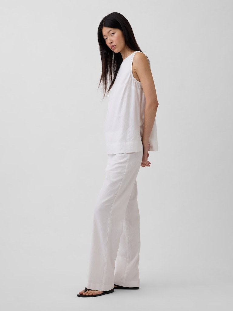 Low Rise Linen-Blend Flare Pants