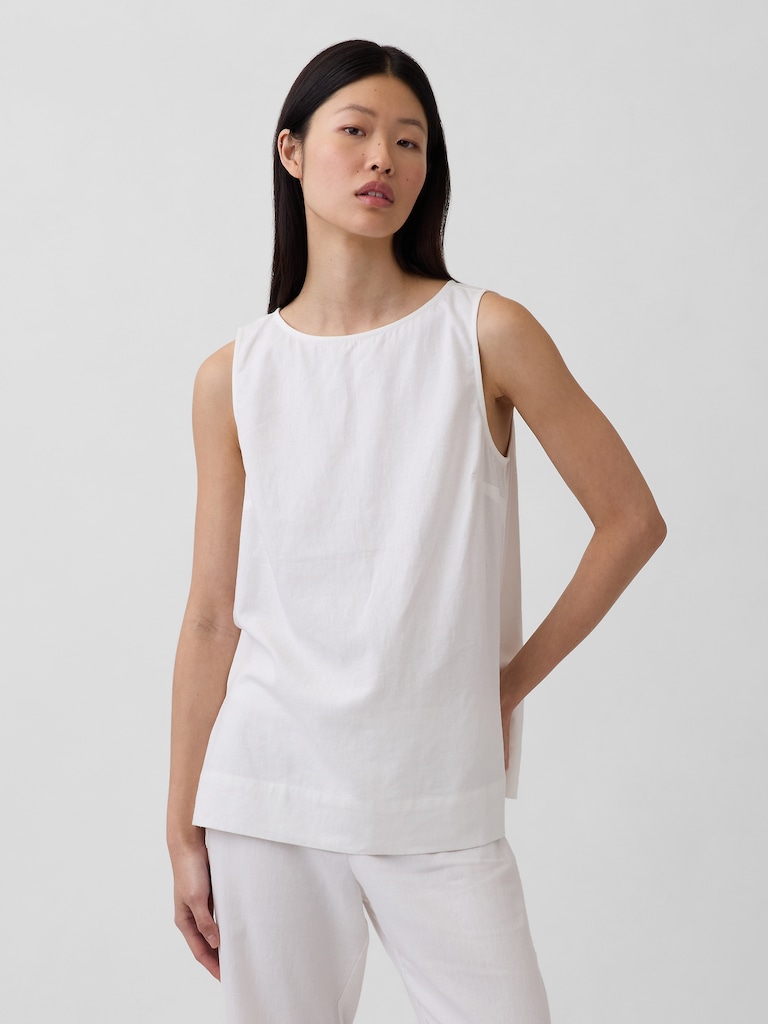 Linen-Blend Shell Tank Top