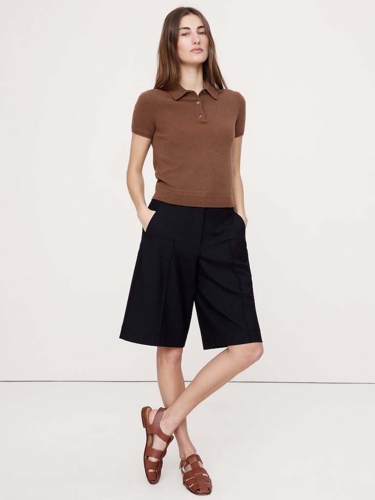 Lightweight Cashmere Short-Sleeve Sweater Polo