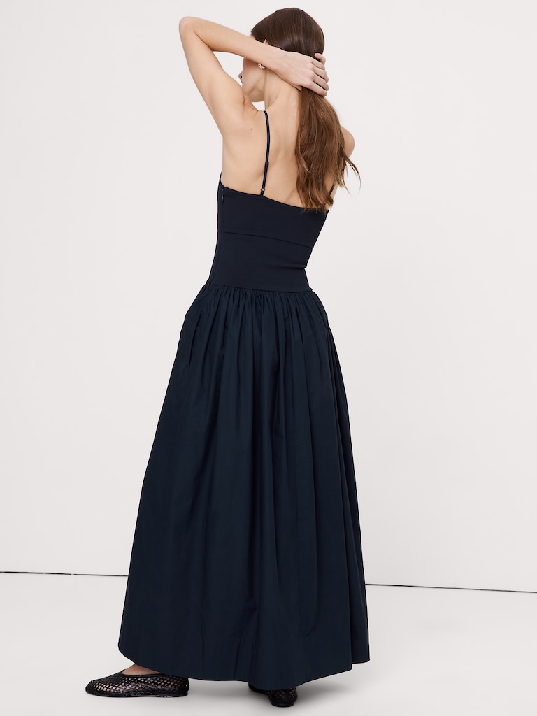 Jersey & Poplin Twist-Front Maxi Dress