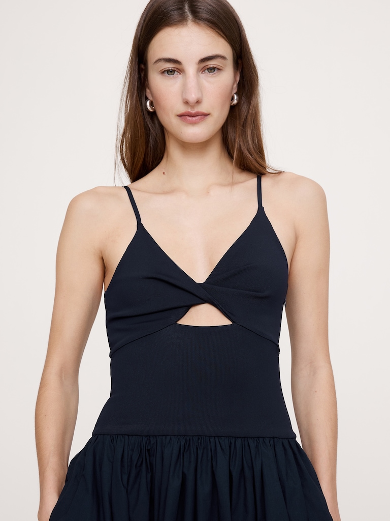 Jersey & Poplin Twist-Front Maxi Dress