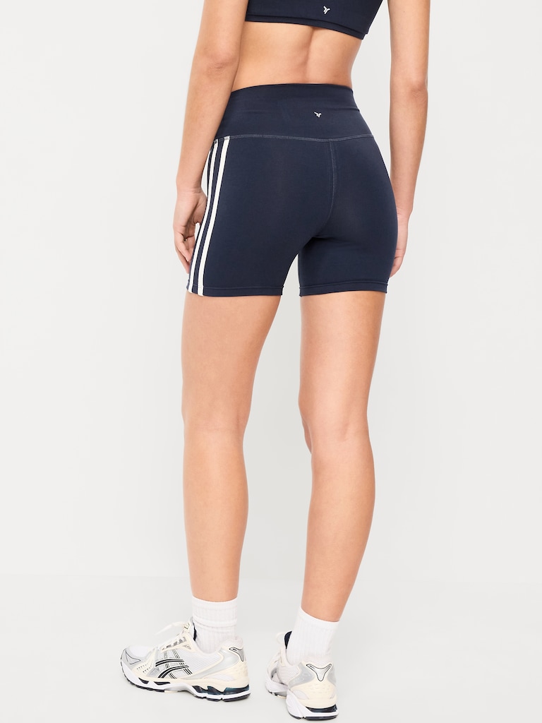 High-Waisted PowerChill Side-Stripe Biker Shorts -- 5-inch inseam