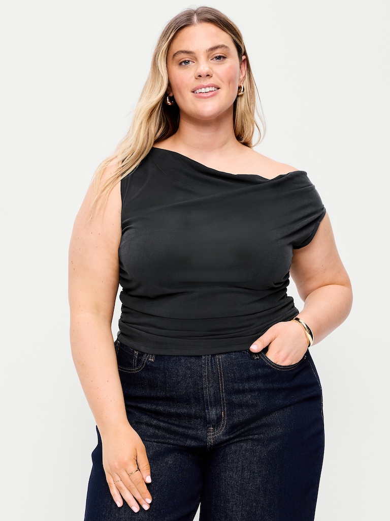 Slit-Neck Ruched Top