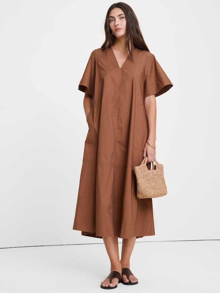 Cotton Poplin Trapeze Midi Dress