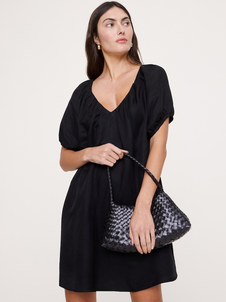 Viscose-Linen Puff-Sleeve Mini Dress