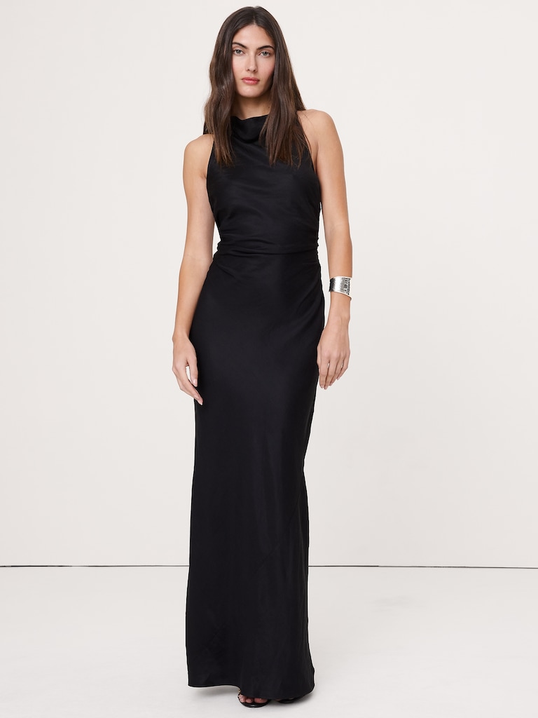 Viscose-Linen Cowl-Neck Dress