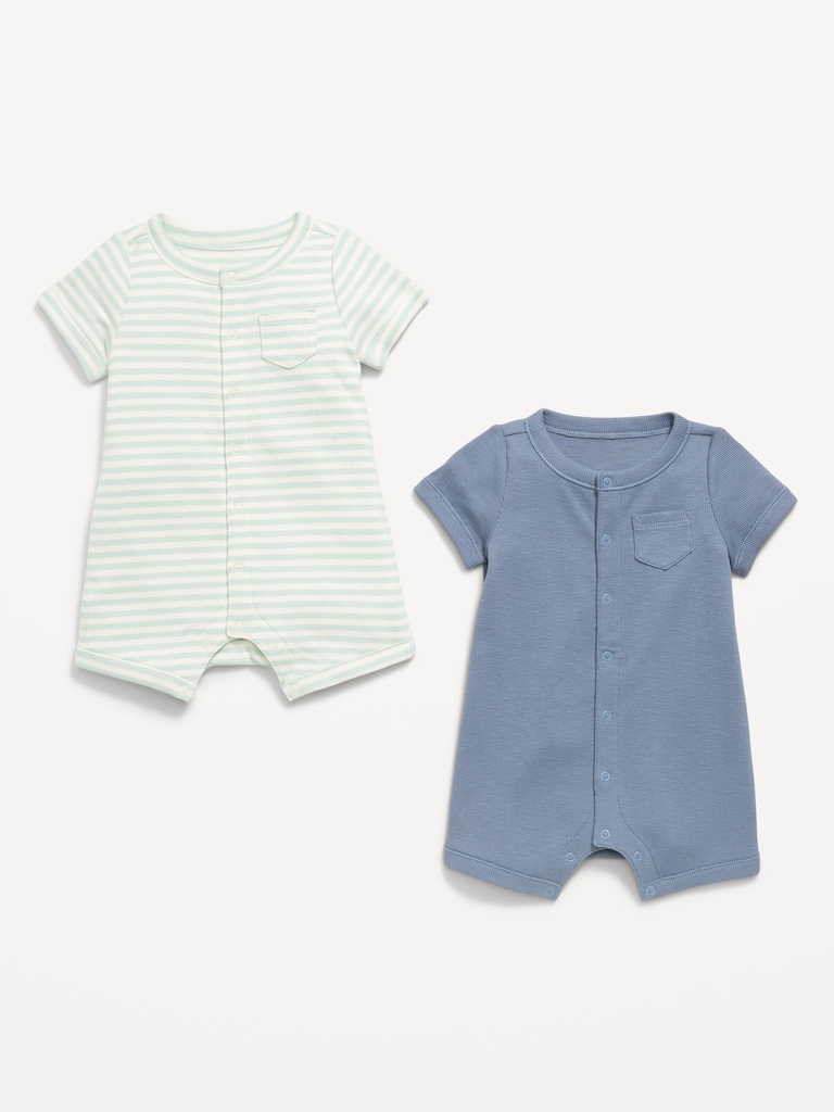 Short-Sleeve Ribbed Pocket One-Piece Romper 2-Pack for Baby