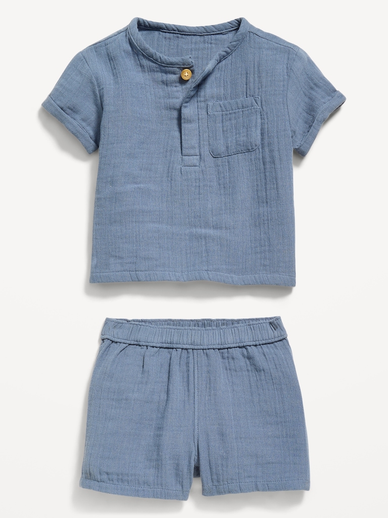 Double-Weave Pocket T-Shirt and Shorts Set for Baby