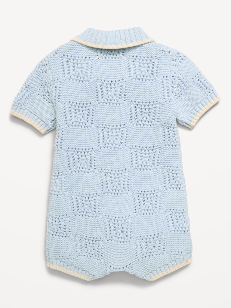 Short-Sleeve Sweater-Knit One-Piece Romper for Baby
