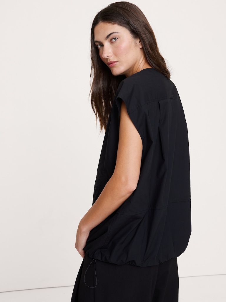 Cotton Poplin Bubble-Hem Top