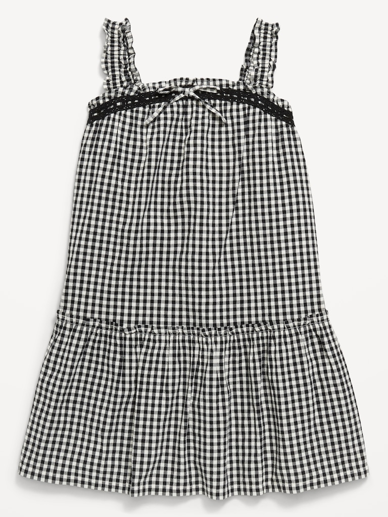 Printed Sleeveless Ruffled Swing Dress for Girls