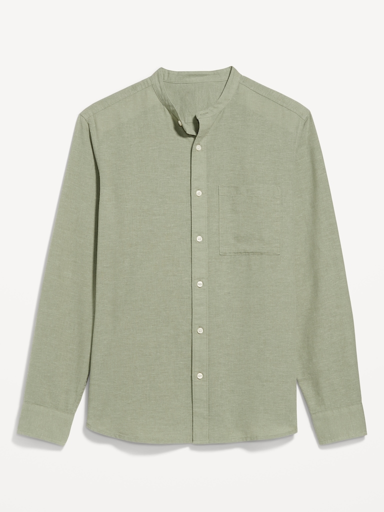 Classic Fit Banded Collar Linen-Blend Shirt
