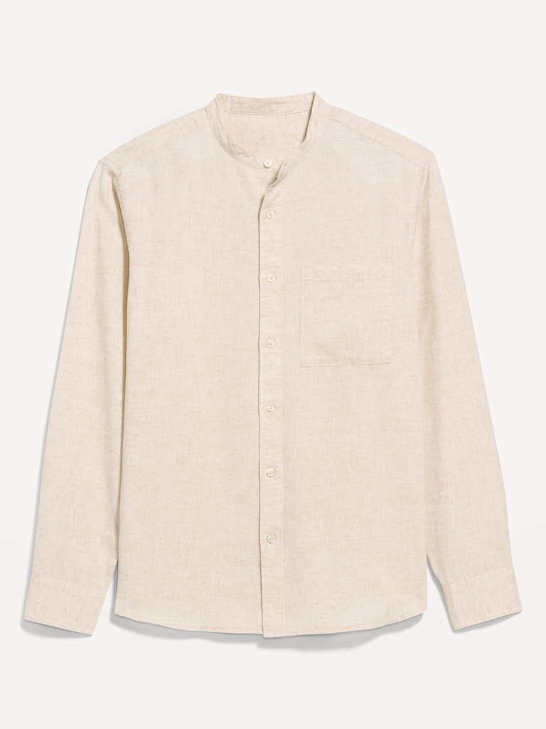 Classic Fit Banded Collar Linen-Blend Shirt