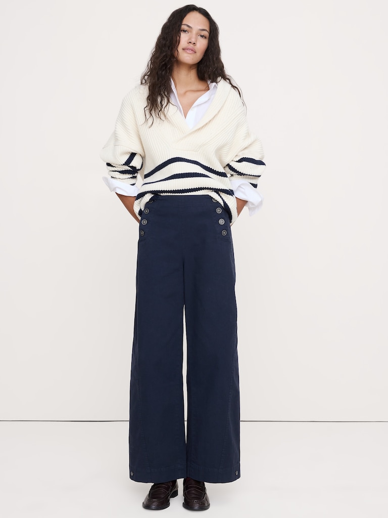 High-Rise Stretch-Canvas Sailor Pant