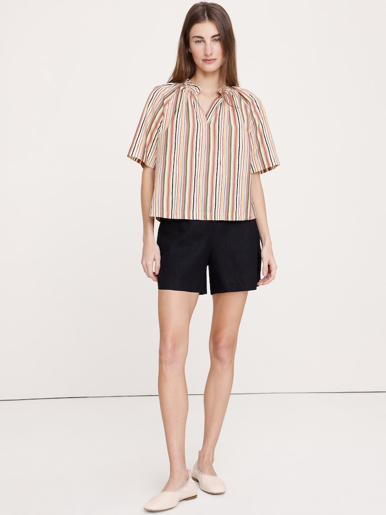 Cotton Poplin Split-Neck Top