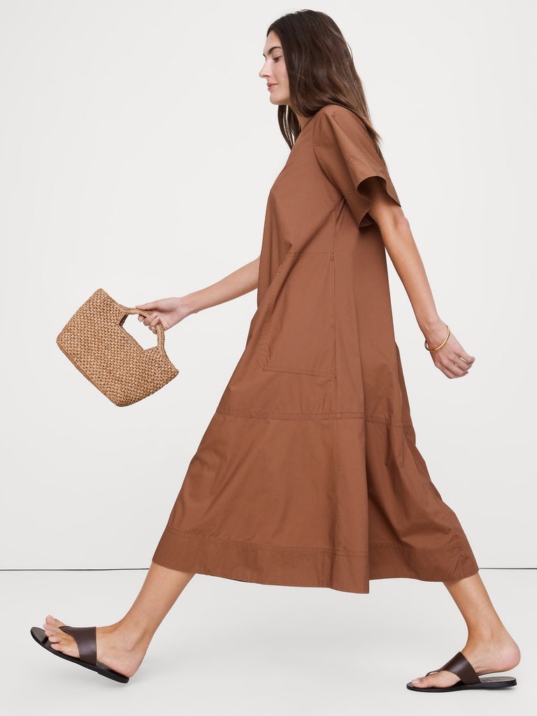 Cotton Poplin Trapeze Midi Dress