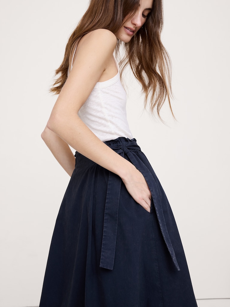 Cotton Twill Side-Tie Maxi Skirt