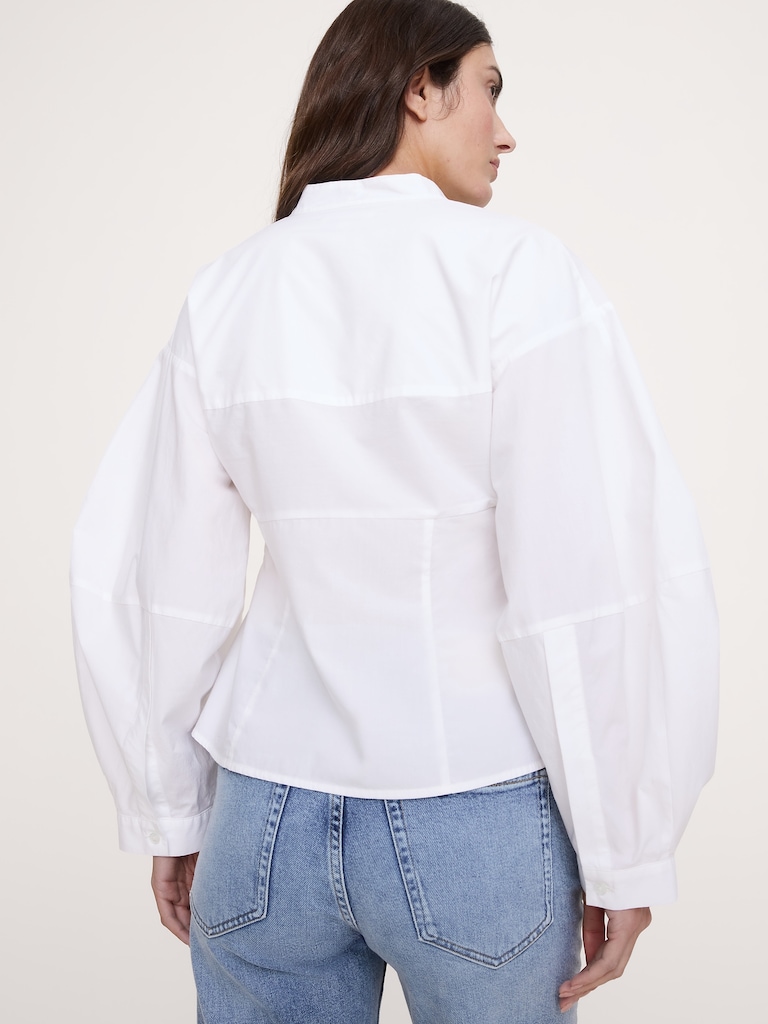 Cotton Poplin Balloon-Sleeve Shirt