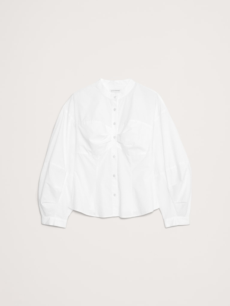 Cotton Poplin Balloon-Sleeve Shirt