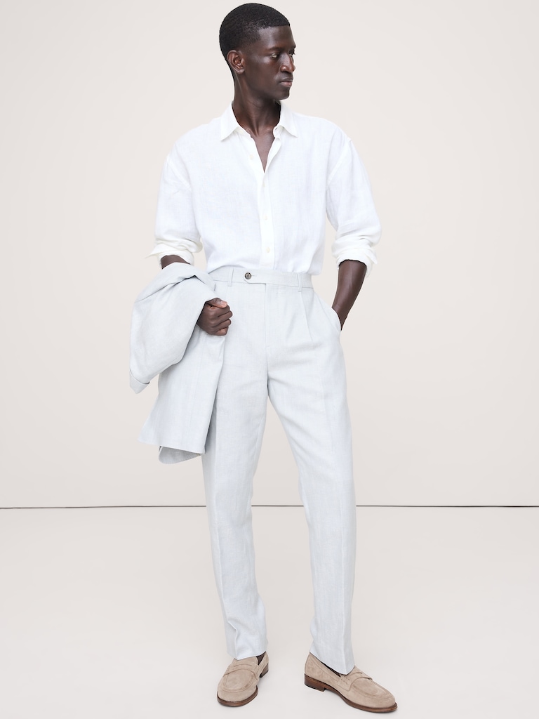 Slim Herringbone Linen-Merino Suit Pant