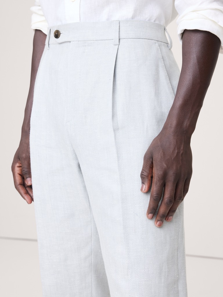 Slim Herringbone Linen-Merino Suit Pant