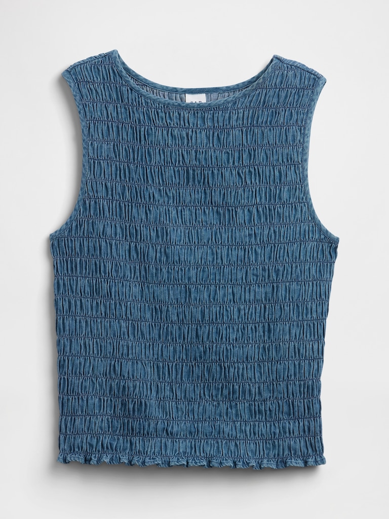 Smocked Sleeveless Boatneck Top