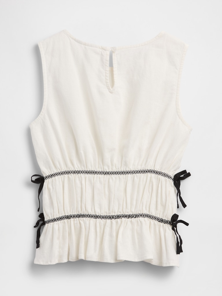 Kids Linen-Blend Bow Top