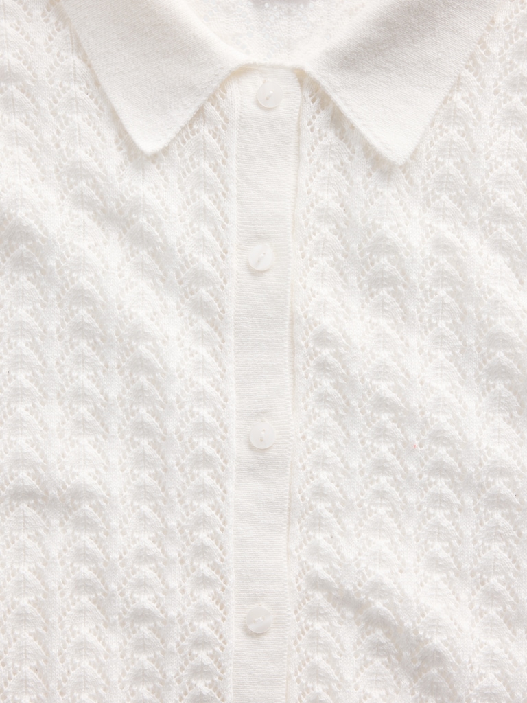 Lace-Stitch Collared Cardigan