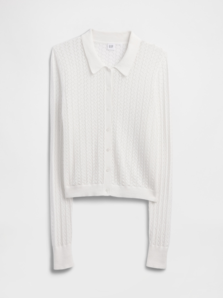 Lace-Stitch Collared Cardigan