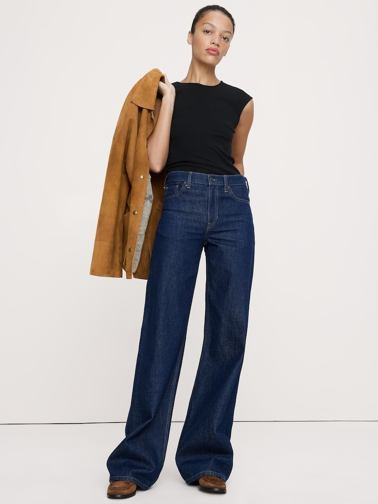 Ribbed Cap-Sleeve T-Shirt